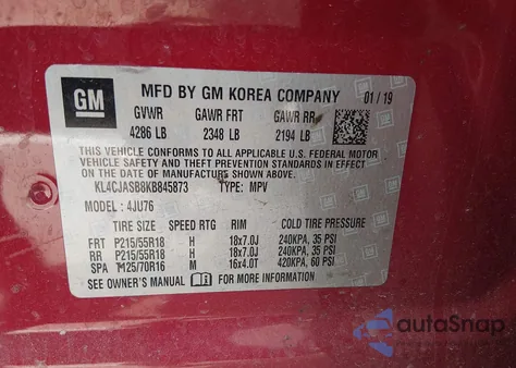 2019 Buick Encore Fwd Preferred z USA, uszkodzony, nr VIN KL4CJASB8KB845873